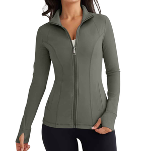 เสื้อแจ็คเก็ตออกกำลังกายพิมพ์โลโก้ตามสั่ง สีพื้น ผลิตภัณฑ์เฉพาะตัว ระบายอากาศได้ดี สำหรับผู้หญิง - Product Image 6