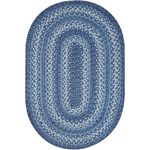 Alfombra Ovalada de Yute Trenzado Azul, Estilo Oriental Geométrico, Reversible, Lavable, Apta para Mascotas, Antideslizante, Hecha a Mano, de Pelo Corto y Grosor Medio - Product Image 1