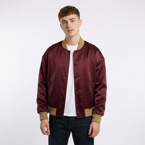 Blousons Street Bombers en satin de soie orange bruni avec empiècements sombres aux épaules, ourlets côtelés rayés, poignets à fermeture éclair intégrale - Product Image 5