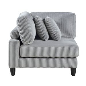 Poltrona Angolare da Soggiorno con Gambe in Legno Massello, Rivestimento in Velluto a Coste Grigio, Cuscino Morbido e Comoda Seduta Angolare - Product Image 2