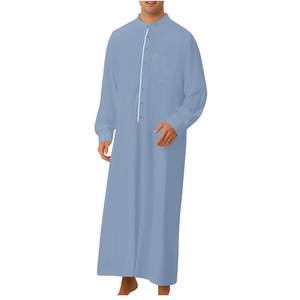 Túnica Tradicional Árabe para Hombre, Thobe de Algodón y Lino, Abaya de Manga Larga con Bolsillos, Estilo Jubba Étnico Informal, Secado Rápido, Ideal para Eid - Product Image 3