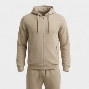 Ensemble de survêtement à capuche zippé pour homme, couleur unie, manches longues, décontracté, sportswear, automne, respirant, en coton, coupe classique - Product Image 1
