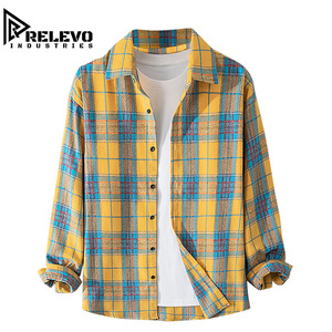 เสื้อเชิ้ตชายลายตารางแขนยาวมีกระเป๋าหน้า สไตล์ลำลอง กระดุมผ่าหน้า ขายส่ง เสื้อคุณภาพสูงสำหรับฤดูใบไม้ร่วง - Product Image 1