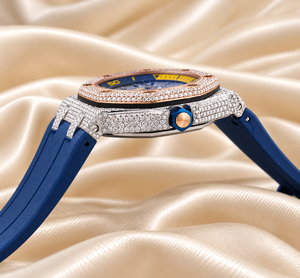 Montre analogique à quartz pour homme Raj Gems, incrustée de diamants, boîtier en cristal saphir 46 mm, bracelet en silicone bleu, luxe et mode mixte - Product Image 6