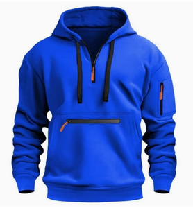 เสื้อสเวตเตอร์มีฮู้ดแบบซิปครึ่งตัวสำหรับผู้ชาย สีพื้น ผ้าถักขนแกะ สไตล์ลำลองสำหรับฤดูใบไม้ร่วง เสื้อพูลโอเวอร์แขนยาวปกติ - Product Image 4