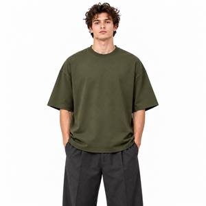 Men's Oversized <b>Olive</b> <b>Green</b> Short Sleeve <b>T</b>-<b>Shirt</b> Blank Casual Knitted O-Neck Tee - Product Image 1
