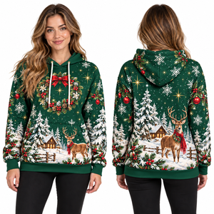 Women's Christmas Ornament Printed Hooded Pullover Sweatshirt Full Sleeve Knitted Winter Hoodie With Pockets - Product Image 3