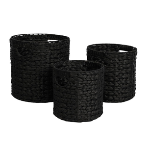 Classic Design Set 3 Water Hyacinth Cylinder Nesting <b>Baskets</b> for <b>Storage</b> with Handles for Living Room Bedroom <b>Bathroom</b> - Product Image 2