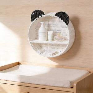 Natural seagrass <b>wall</b> shelf kid boho playroom organization <b>floating</b> book <b>shelves</b> woven wicker panda shapes shelf decorations who - Product Image 4