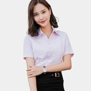 Haute qualité 40% coton 60% Polyester affaires décontracté à manches courtes boutonné robe chemise été formel entreprise uniforme pour les femmes - Product Image 2