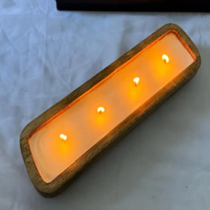 Bougie longue en cire de soja dans un bol en bois de manguier artisanal - Product Image 3