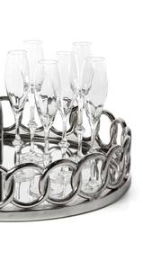 Wholesale Luxury Round <b>Silver</b> Metal <b>Tray</b> Bulk Hotel Serving Platter with Elegant Interlocking Chain Rim and <b>Mirror</b> Base Finish - Product Image 4