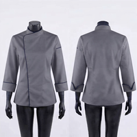 Vêtements en gros pour hommes et femmes, veste de chef respirante, uniforme de restaurant, design de logo personnalisé, vêtements de travail de cuisine à boutons sur le devant