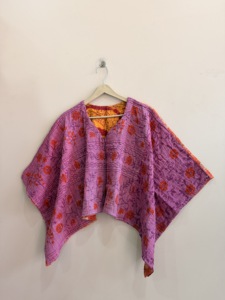 Plus Size Geometric <b>Kantha</b> Quilted Cotton Blouson <b>Jacket</b> for Women - Product Image 3