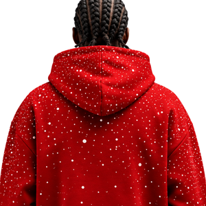 <b>Red</b> White Speckled Print Men <b>Hoodie</b> Heavyweight Pullover Sweatshirt Long Sleeve Drawstring Hood Kangaroo Pocket Streetwear - Product Image 4