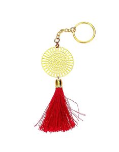 Llavero de Lujo con Mandala de Latón y Borla Roja, Forma Redonda, Acabado Dorado, para Llaves, Bolsos y Carteras - Product Image 4