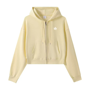 Sudadera con Capucha y Cierre para Mujer, Color Sólido, Informal, Corta, de Algodón Tejido, Manga Larga, para Otoño - Product Image 5