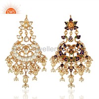 Boucles d'oreilles en argent pour femmes, bijoux traditionnels indiens en perles naturelles, pierres précieuses, pour mariage, nouvelle collection