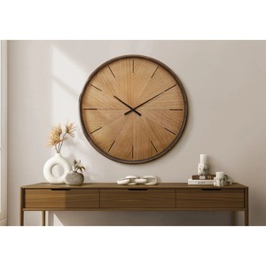 Round Wood <b>Wall</b> <b>Clock</b> Industrial Style Analog Quartz Silent <b>Clock</b> for Living Room Bedroom <b>Decor</b> At Best Price - Product Image 3