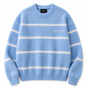 Pull en tricot rayé pour homme en mélange coton/acrylique avec logo personnalisé |   Pull à col rond à manches longues |   Pull en maille douce de qualité supérieure - Product Image 1
