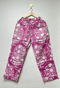 Ensemble de pyjama en coton écologique Sanganeri imprimé 3 pièces, chemise à boutons rayée florale rose, pantalon assorti, printemps, été, automne - Product Image 5