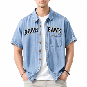 Chemise en jean à manches courtes pour homme, style denim, coupe confortable, sur mesure, style streetwear, t-shirt en jean premium pour homme - Product Image 2