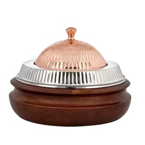 Round Wooden Casserole Pot With Copper Lid Stainless Steel Rim Insulated Food Warmer Modern Luxury Design - Product Image 1