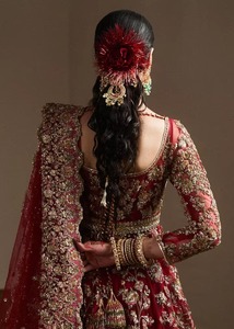 Classic Modern Pakistani Bridal Wear Floor-Length Ball Gown Rich Handcrafted Lace-Up Crystal <b>Sequined</b> Ruffles Embroidery Pearls - Product Image 3