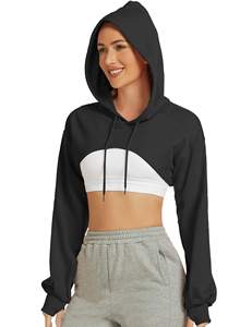 Tendance 2026 : Sweat à capuche court pour femme en molleton de coton doux, décontracté, à manches longues, style streetwear et loungewear - Product Image 3