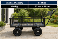 Chariot de jardin robuste à quatre roues en acier, revêtement poudré vert, idéal pour la ferme, l'entrepôt et la cour - Qualité supérieure, OEM