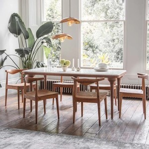 Ensemble de salle à manger en bois massif, table rectangulaire et chaises, meubles en bois rustiques et modernes pour la maison, la villa, l'hôtel - Product Image 1