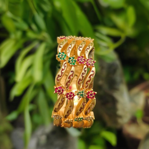 18K Gold Plated <b>Copper</b> <b>Bangles</b> with Matte Gold Finish and Ruby Accents - Product Image 3