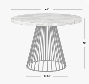 Table à manger de style rustique moderne, base en bois d'acacia massif en forme de tambour, plateau en marbre, finition naturelle à base d'eau. - Product Image 6