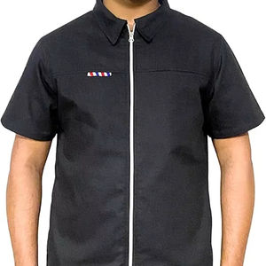 Veste de barbier professionnelle à manches courtes pour homme, chemise noire pour coiffeur, blouse de salon, uniforme de styliste capillaire - Product Image 1