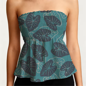 Haut bustier smocké à imprimé floral pour femme, sans manches, style peplum, idéal pour l'été - Product Image 2