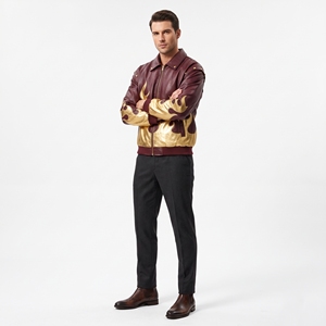 Blouson en cuir pour homme Dumela, style moto, col rabattu, fermeture à bouton unique, coupe régulière, séchage rapide, respirant - Product Image 4