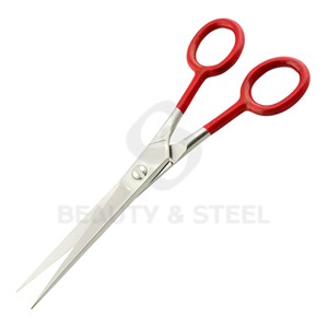 Ciseaux de coiffure professionnels en acier inoxydable avec poignées rouges et lames droites tranchantes - Product Image 2
