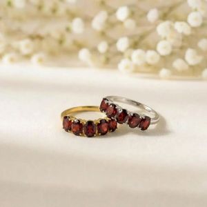 Natural Red <b>Garnet</b> Oval Cut <b>Ring</b> Handmade 925 Sterling <b>Silver</b> 18K Gold Filled Slim Stackable Gemstone <b>Ring</b> for Women - Product Image 4