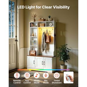 Coat Rack with Bench and Shoe Storage 39" <b>Wide</b> Entryway Hall Tree with Hanging Hooks and Adjustable <b>Shelves</b> - Product Image 3