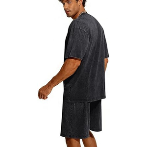 Men Summer Matching <b>Set</b> Cotton T Shirt and Shorts 2 Piece Outfit Casual Loose Fit Streetwear Solid Color <b>Set</b> - Product Image 4