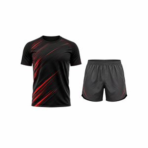 Ensemble de vêtements de sport pour hommes, t-shirt et short athlétiques, légers, à séchage rapide, en maille polyester/coton, vêtements de sport pour la salle de sport - Product Image 1