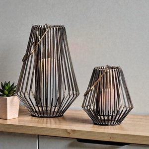 Iron <b>Wire</b> Candle Lanterns Set Modern Geometric Design Home Decoration Votive Holders Durable Metal <b>Craft</b> - Product Image 1