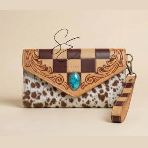 Checkered Genuine Leather Wallet Hair On Hide Clutch Detachable <b>Wristlet</b> Embossed Purse Women OEM Custom - Product Image 2