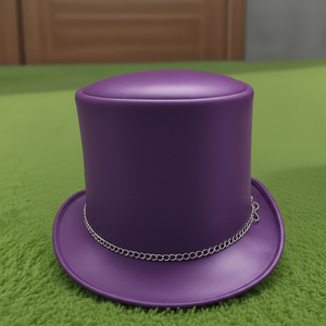 Premium Quality custom made Handmade Purple Leather Top <b>Hat</b> Steampunk Gothic Chain <b>Band</b> Cosplay - Product Image 2