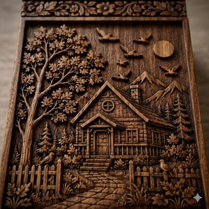 Handcrafted Wooden Urn <b>Box</b>-Engraved Cabin Nature Scene Memorial Keepsake Eco-Friendly & Durable - Product Image 4