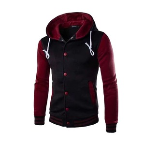 Blouson universitaire à capuche noir, rouge, blanc, orange pour homme, en coton molletonné, avec boutons-pression, style Letterman, fournisseur OEM - Product Image 6