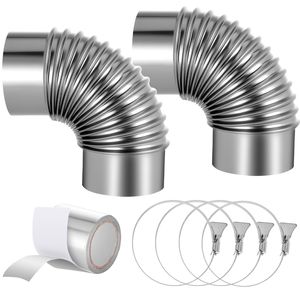 Kit Gomito a 90 Gradi in Acciaio Inossidabile per Scarico Asciugatrice (Confezione da 2) per Tubi da 4 Pollici con 4 Morsetti e Raccordo in Alluminio - Product Image 1