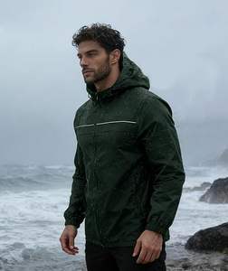 Chaqueta Cortavientos Larga de Invierno para Hombre, Diseño de Marca, con Capucha, Cuello Alto, Estilo Vintage, Ligera, Impermeable, Casual - Product Image 3