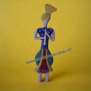 Escultura de músico Rajasthani Tribal de aluminio tradicional, estatua de músico montada en la pared para restaurante, hogar, cafetería, Hotel - Product Image 3