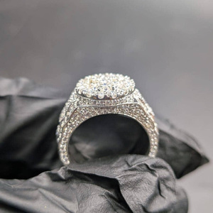 Women's 925 Silver Moissanite Cocktail <b>Ring</b> Round Brilliant Cut Pave Setting Luxury <b>Crown</b> Style Engagement <b>Ring</b> - Product Image 1